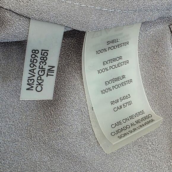 Calvin Klein Women's Silver Button-Down Roll Sleeve Zipper Pocket Blouse, Medium - Picture 12 of 13